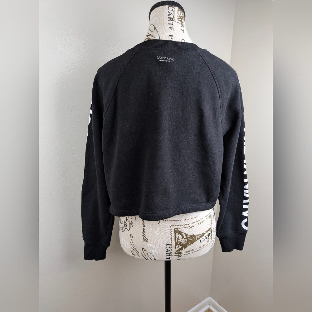 Calvin Klein Women's Black Cropped Performance Sweatshirt Streetwear Spell Out - Picture 4 of 12